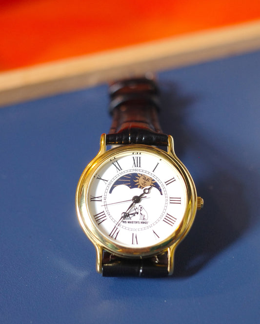 【Rare】Vintage 80's HMV Nipper Dog sun moon phase watch