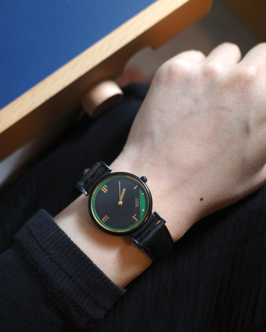 Vintage Seiko 1985 Rivoli 5P30-6A00 Deep green quartz watch bauhaus design