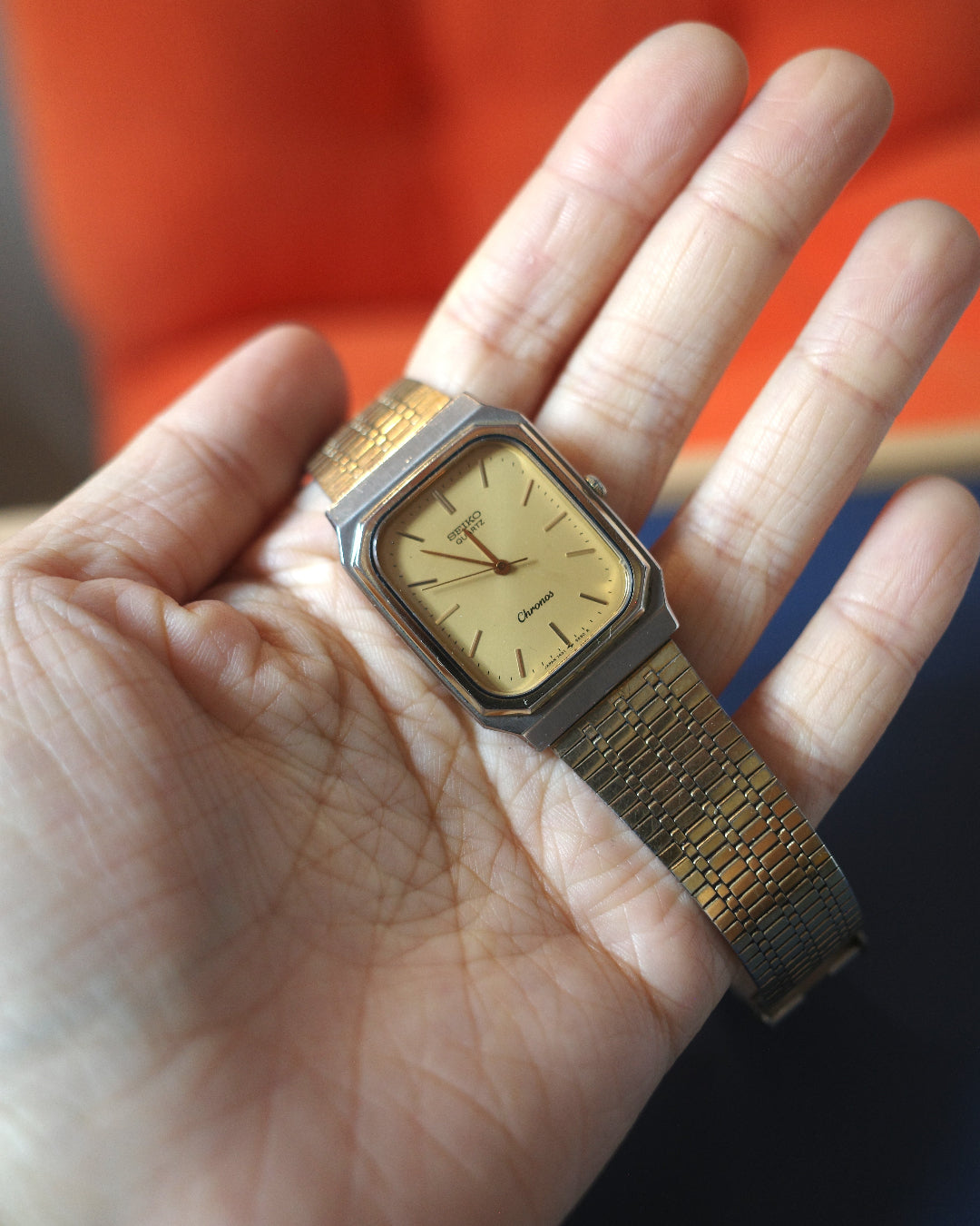 1985 Seiko Chronos thin rectangle quartz watch 7431-5400