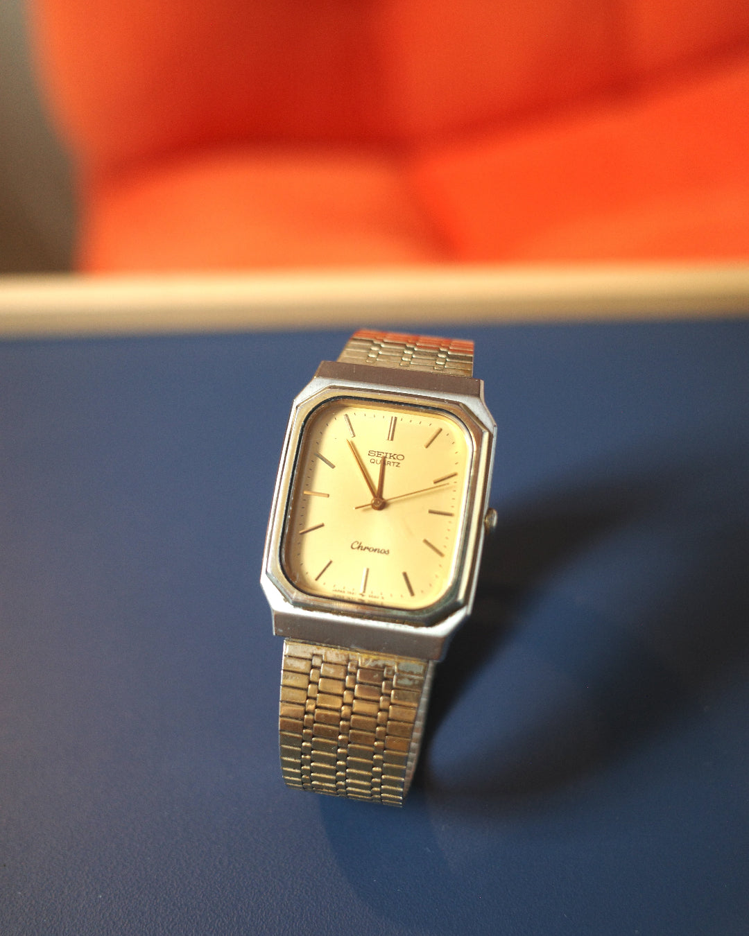 1985 Seiko Chronos thin rectangle quartz watch 7431-5400