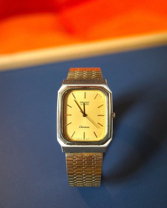 1985 Seiko Chronos thin rectangle quartz watch 7431-5400