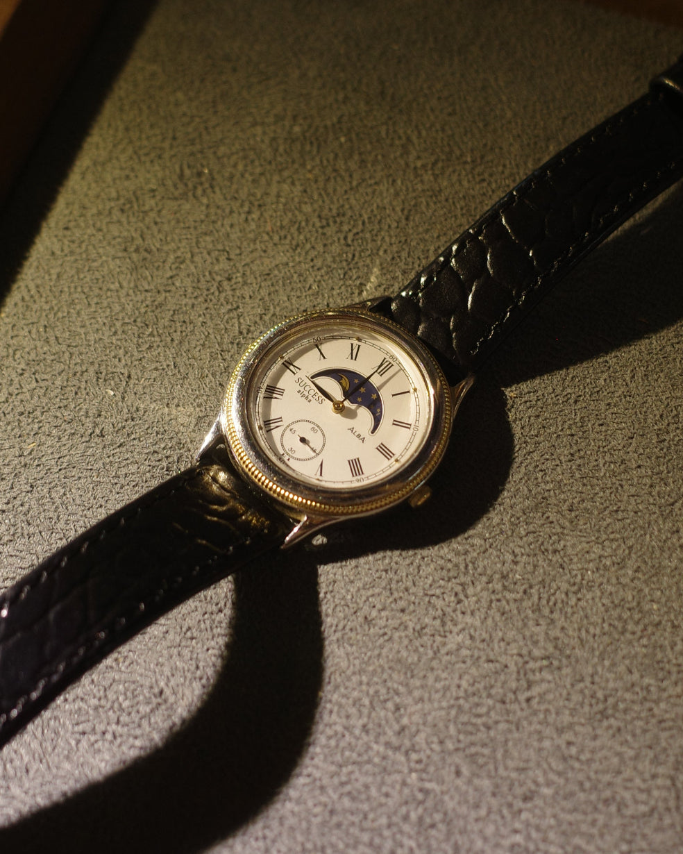 Success alba sun moon phase two tone gold crown quartz watch