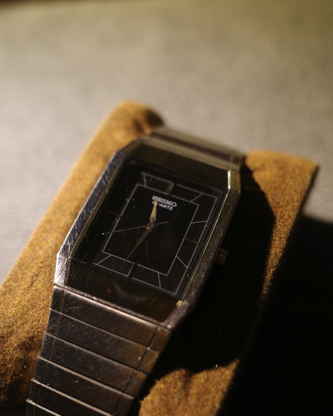 1988 Seiko Tonneau Black Mirror Integrated Steel Bracelet Quartz watch