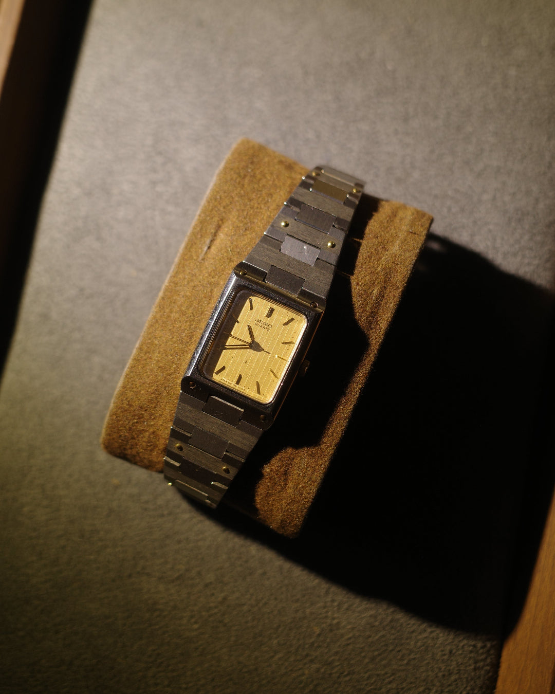 1982 Seiko square silver tank yellow face quartz watch