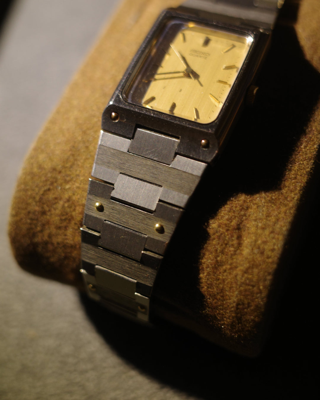 1982 Seiko square silver tank yellow face quartz watch