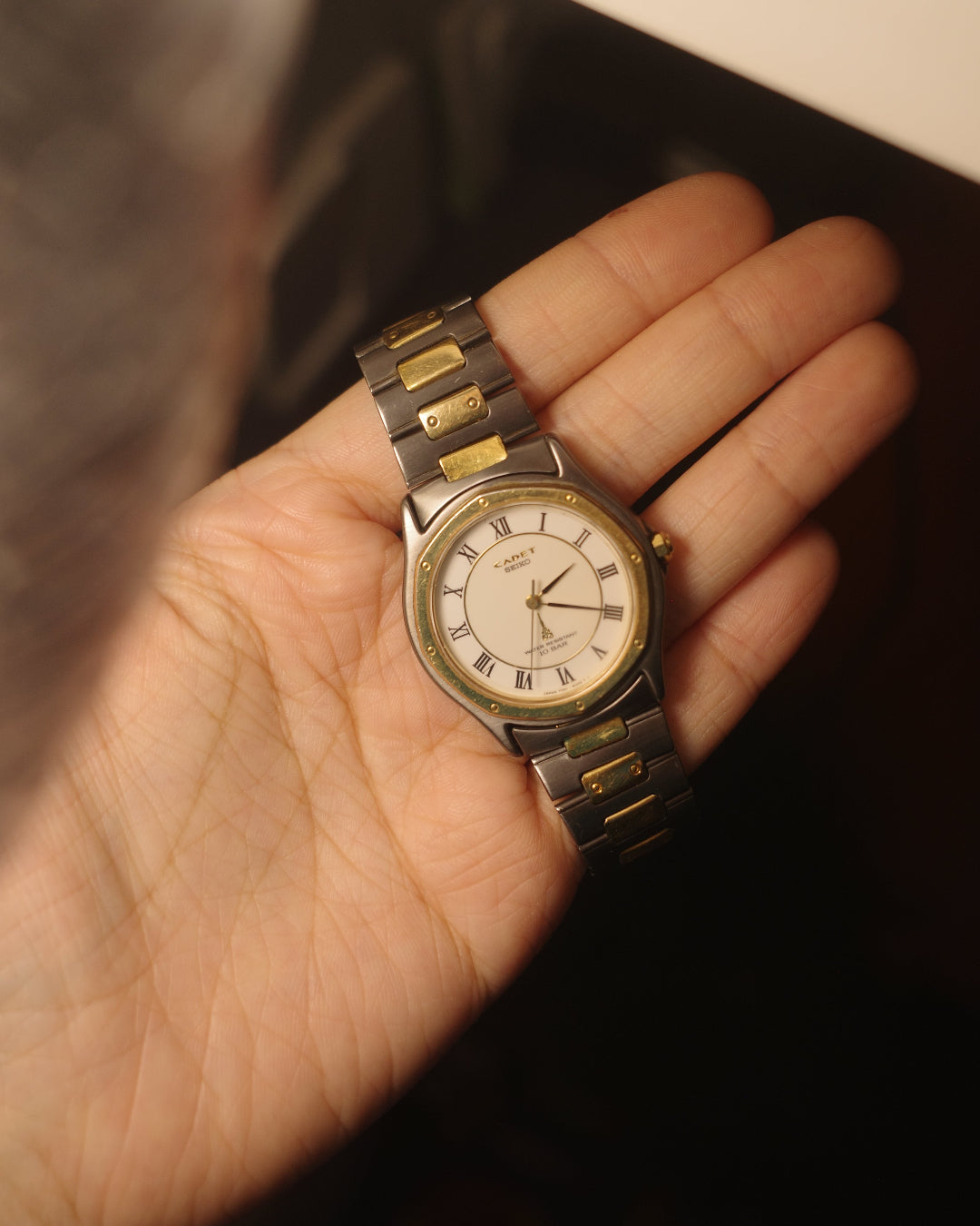 1981 Seiko cadet two-tone Cartier octagon-like quartz watch 7N01-6000