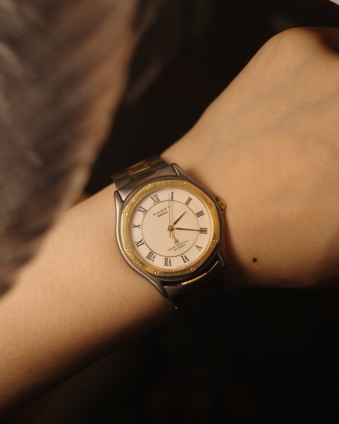 1981 Seiko cadet two-tone Cartier octagon-like quartz watch 7N01-6000