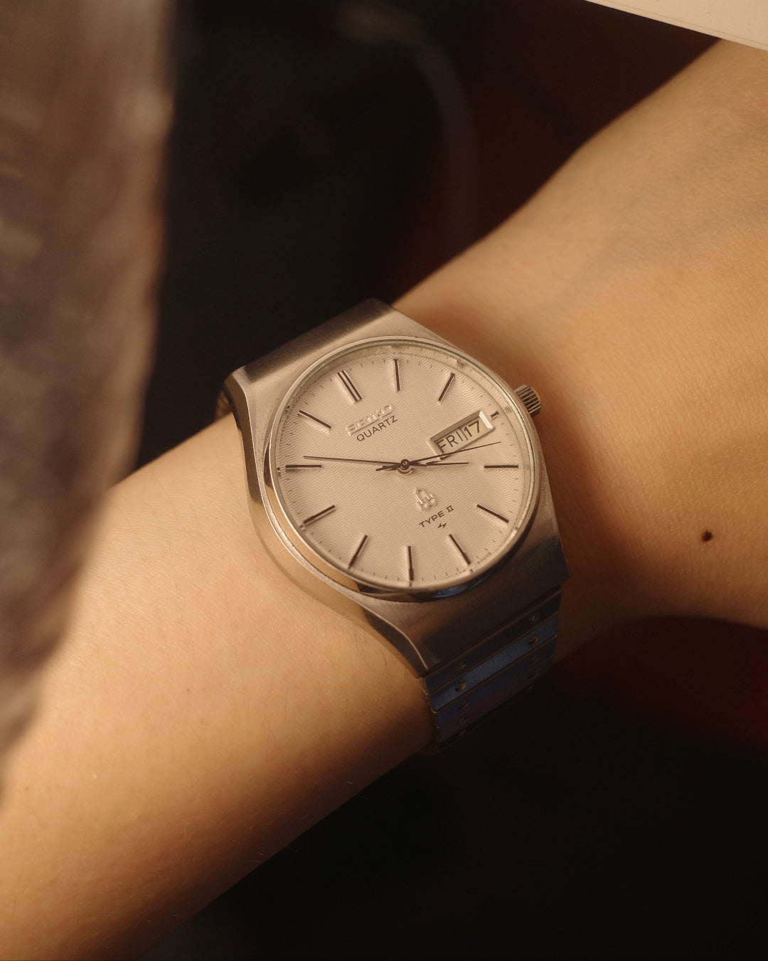 70's Seiko type ii white patterned dial quartz watch