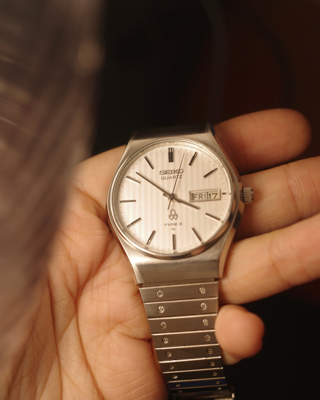 70's Seiko type ii white patterned dial quartz watch