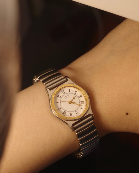 80's Seiko two tone octagon cartier liked quartz watch ( not with original band)