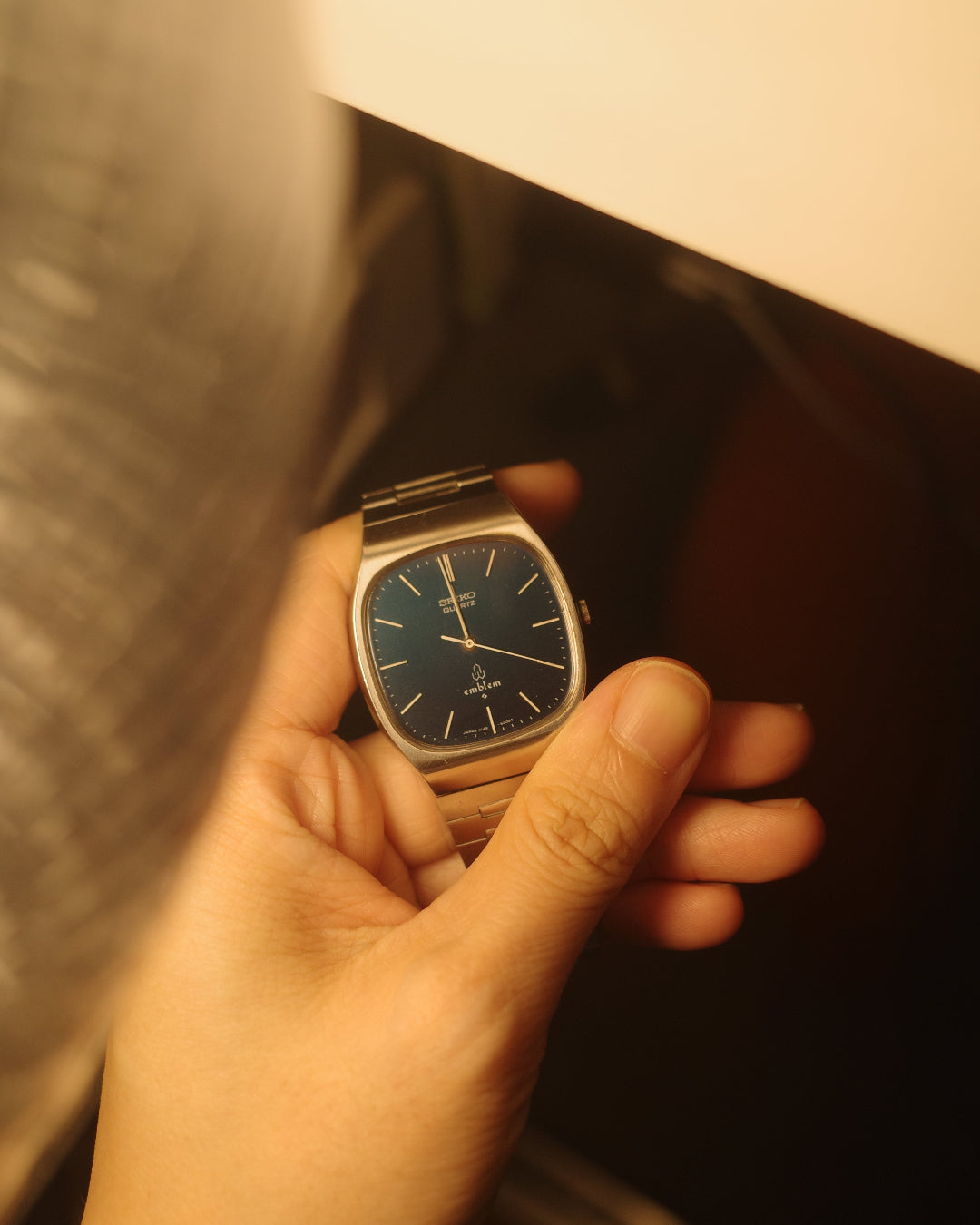 1979 Seiko emblem blue dial tv case quartz watch