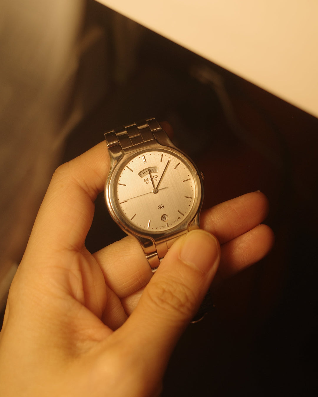 1989 Seiko SQ Silver date day Quartz watch 5Y23-7150