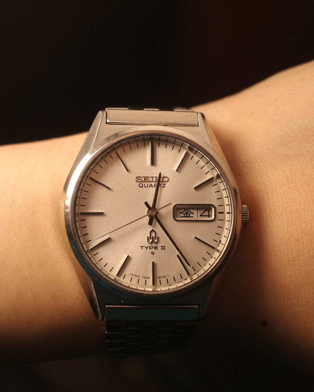 1977 Seiko Silver White dial Type II Quartz Watch 7546-8000