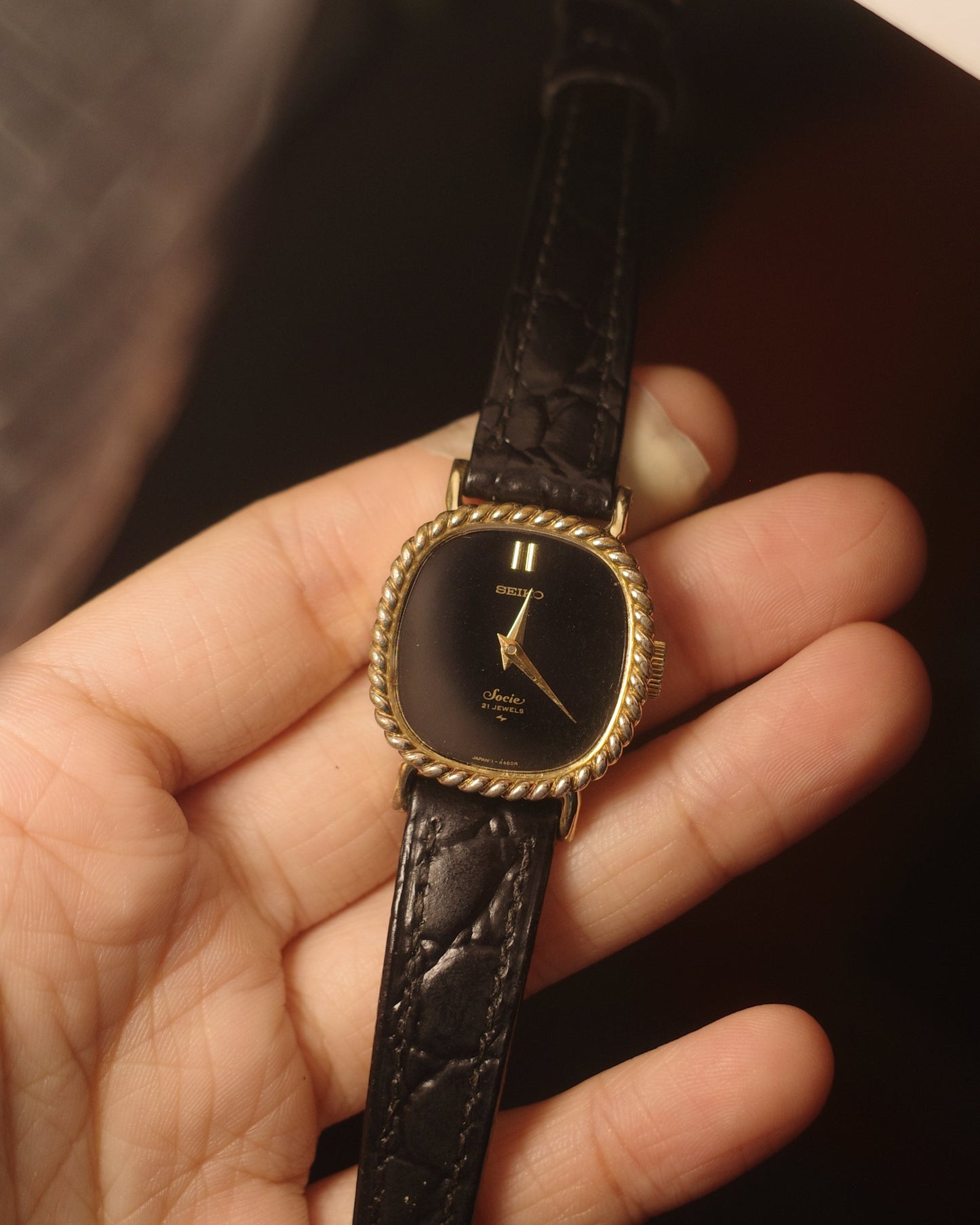 【SGP】1976 Seiko Socie Art-Deco "Onyx ribbon" Black dial 11-8930 winding watch