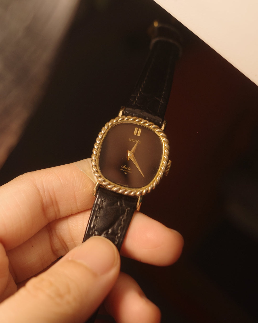 【SGP】1976 Seiko Socie Art-Deco "Onyx ribbon" Black dial 11-8930 winding watch