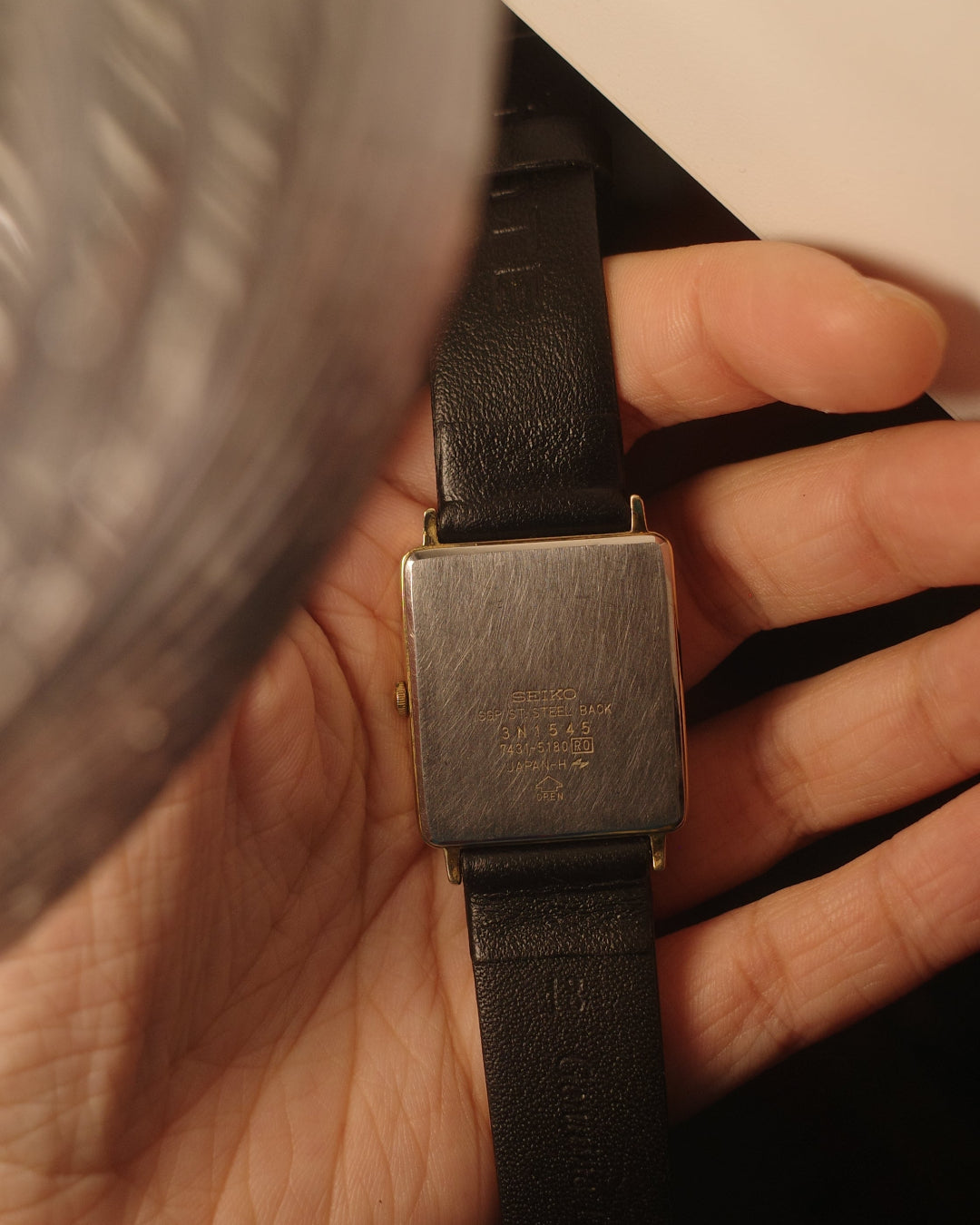 1983 Seiko roman number cream dial tank quartz watch 7431-5180