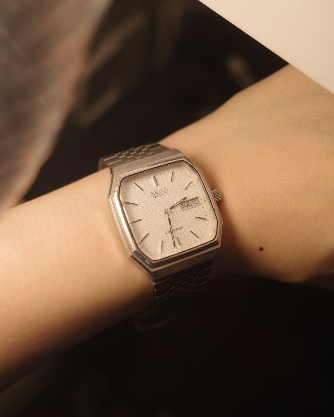 1985 Seiko chronos hexagon white dial quartz watch