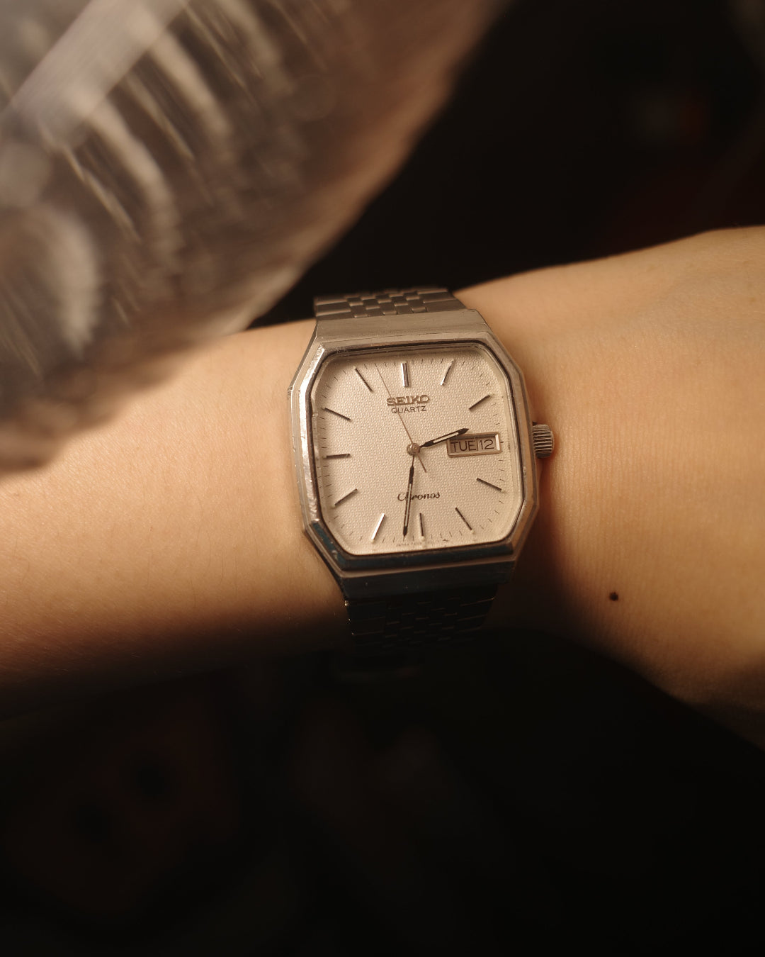 1985 Seiko chronos hexagon white dial quartz watch