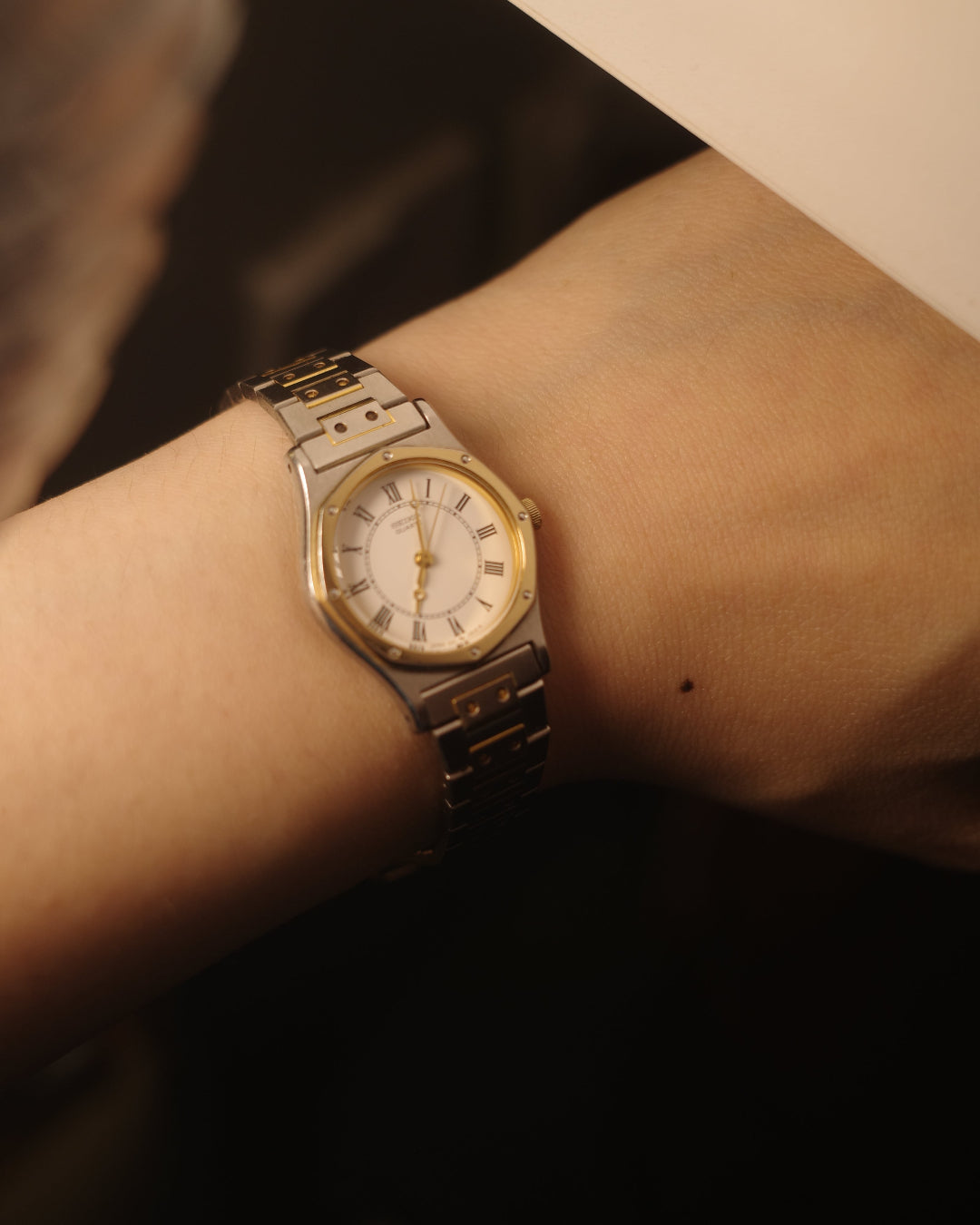 1984 Seiko two-tone Octagon Cartier like quartz watch 1221-0040