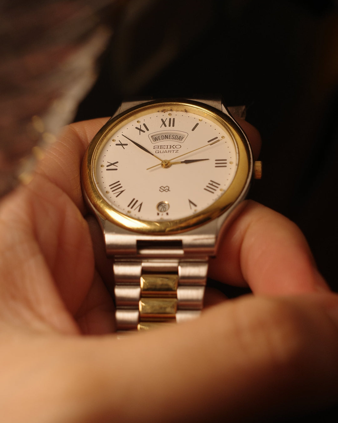 1988 Seiko SQ Date day white dial quartz watch 5y23-7a51