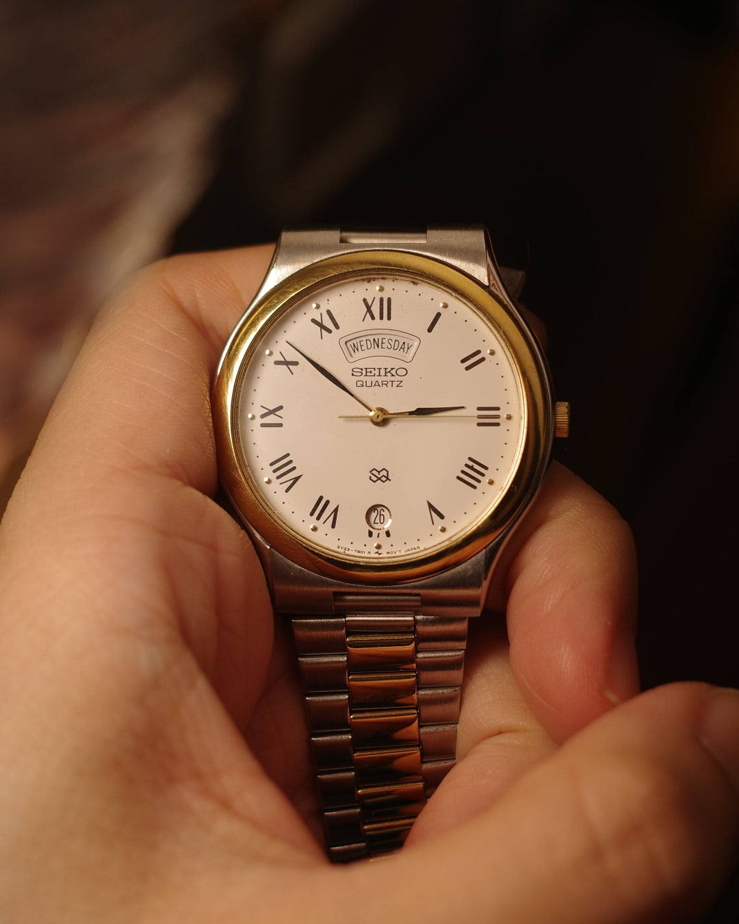 1988 Seiko SQ Date day white dial quartz watch 5y23-7a51