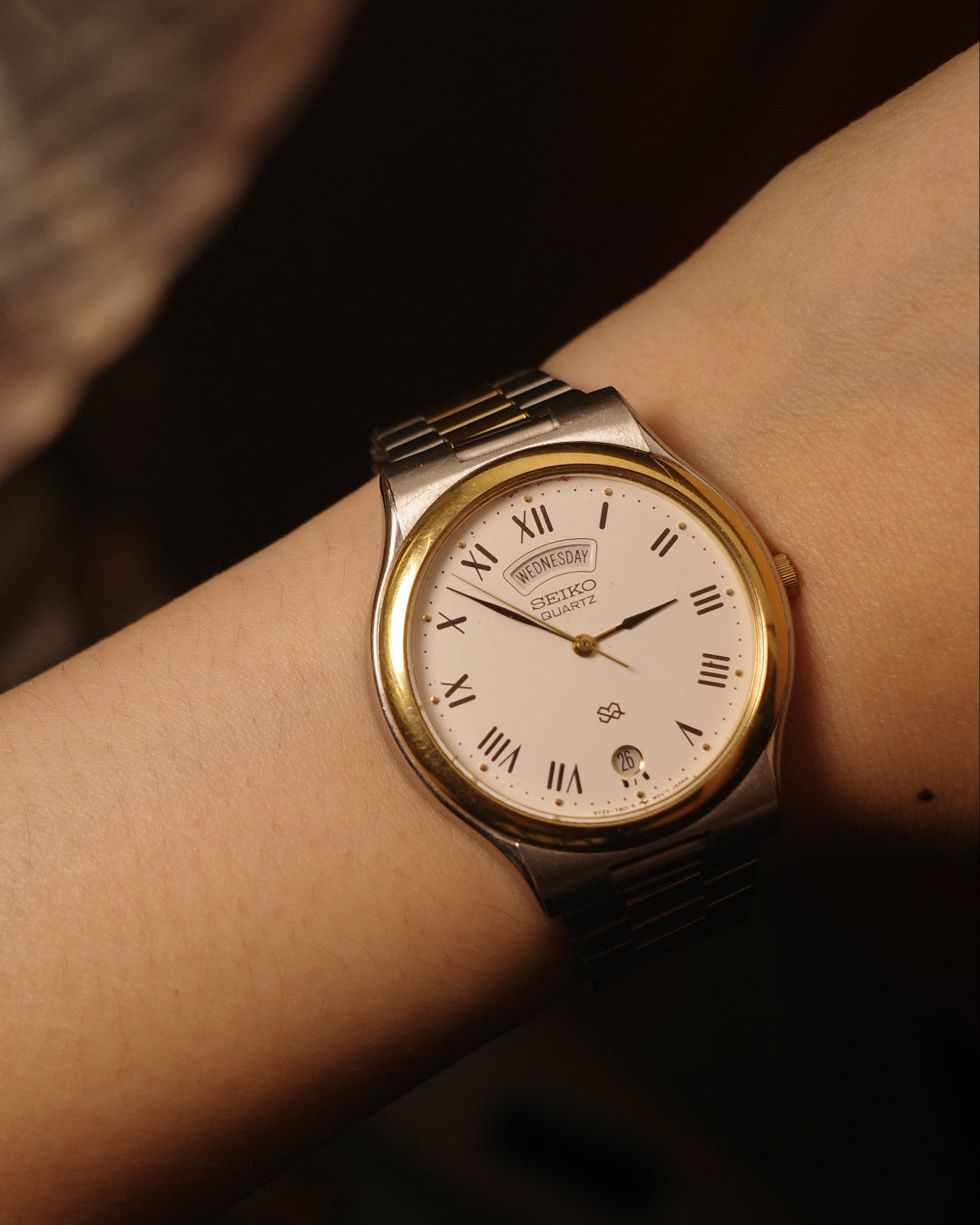 1988 Seiko SQ Date day white dial quartz watch 5y23-7a51