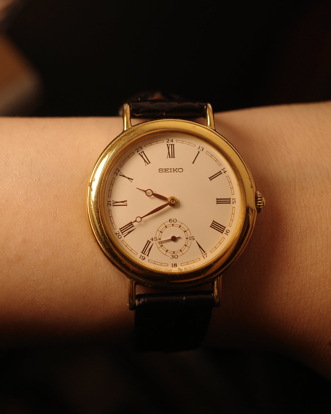 [ Rare ] 1985 Seiko Roman Dial white dial small second quartz watch 2G28-606A