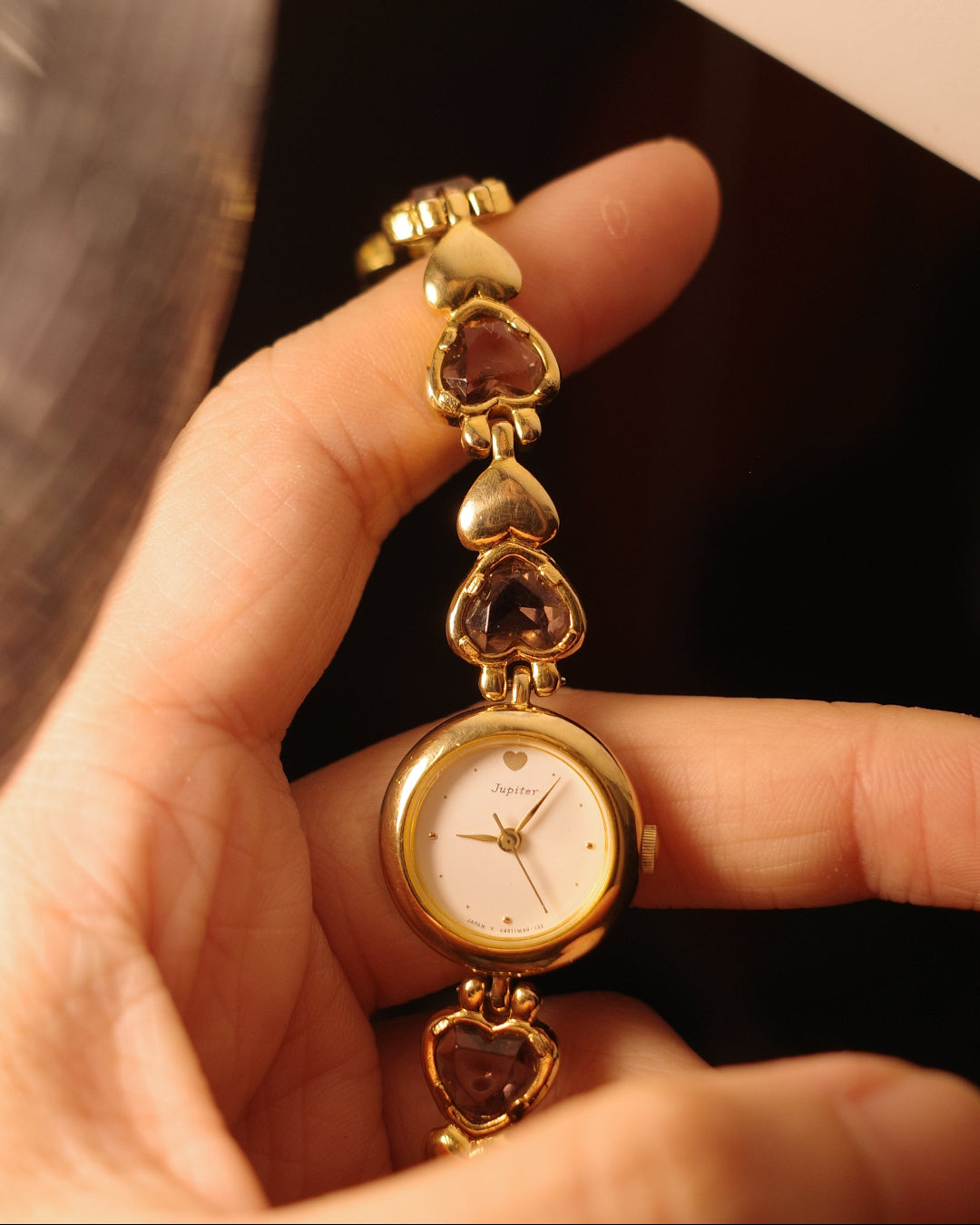 1990 orient jupiter heart shape pink rhinestone quartz watch