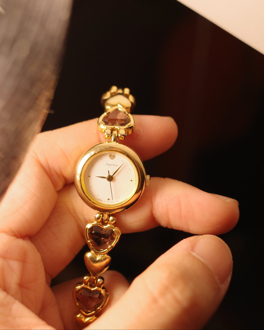 1990 orient jupiter heart shape pink rhinestone quartz watch