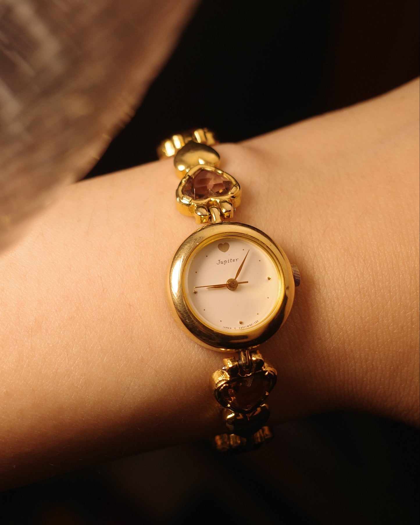 1990 orient jupiter heart shape pink rhinestone quartz watch