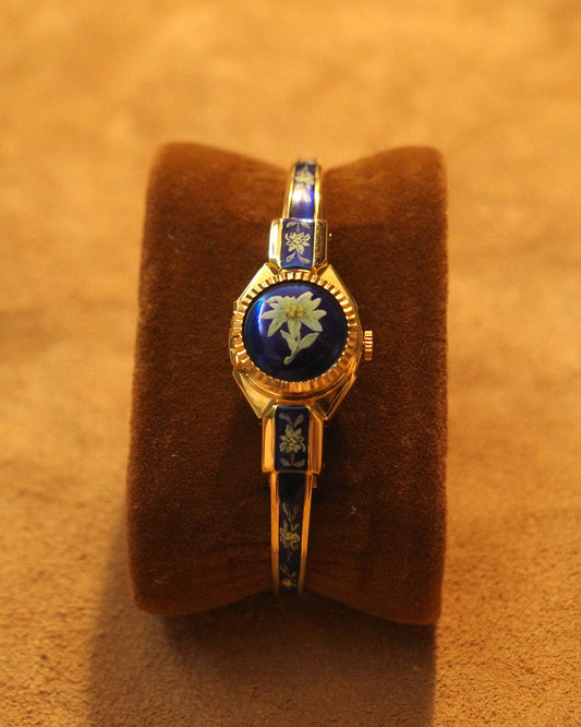 【 Swiss Made 】1990 B watch royal blue daisy bangle quartz watch