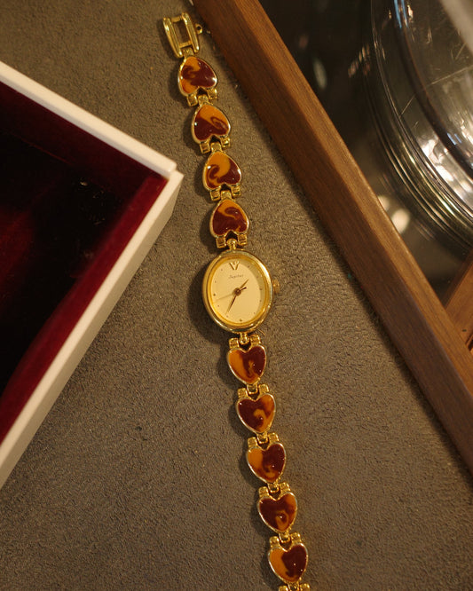 1990 Orient jupiter Amber style heart shape bracelet quartz watch