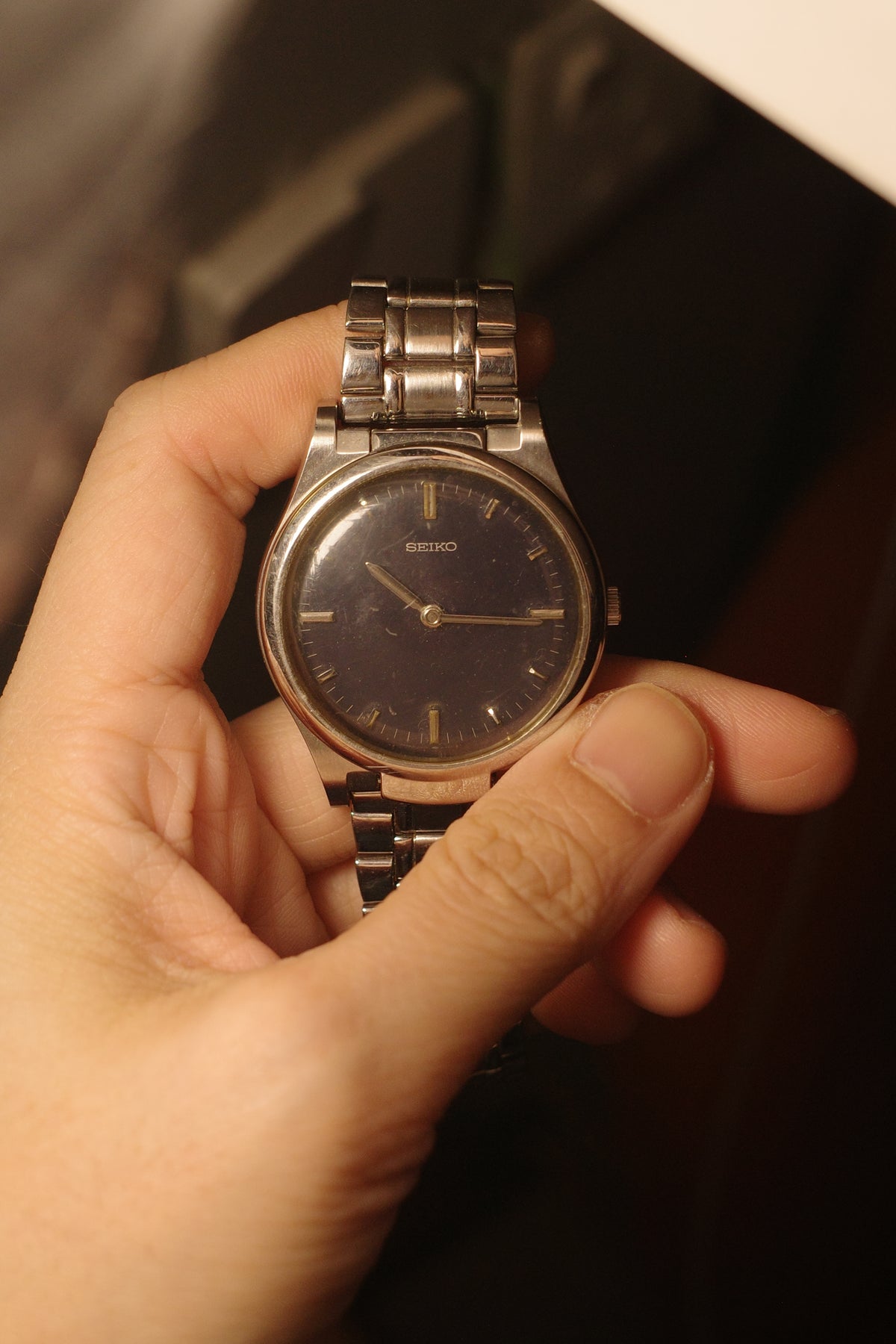 1986 Seiko Blind Braille blue dial quartz watch 7C17-8000