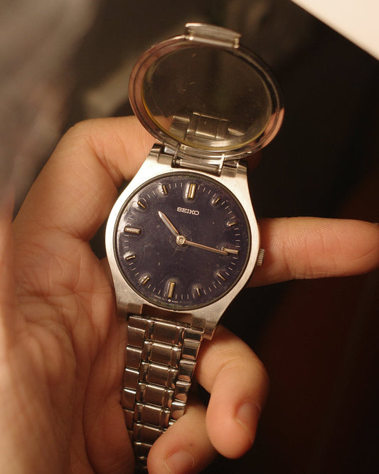 1986 Seiko Blind Braille blue dial quartz watch 7C17-8000