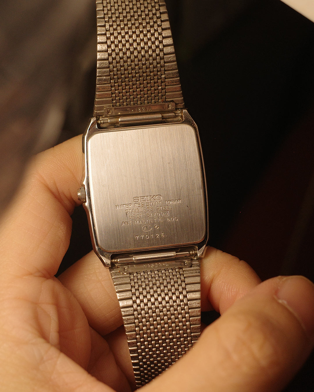 1987 Seiko Spirit white square snowflake quartz watch 5e31-5a70