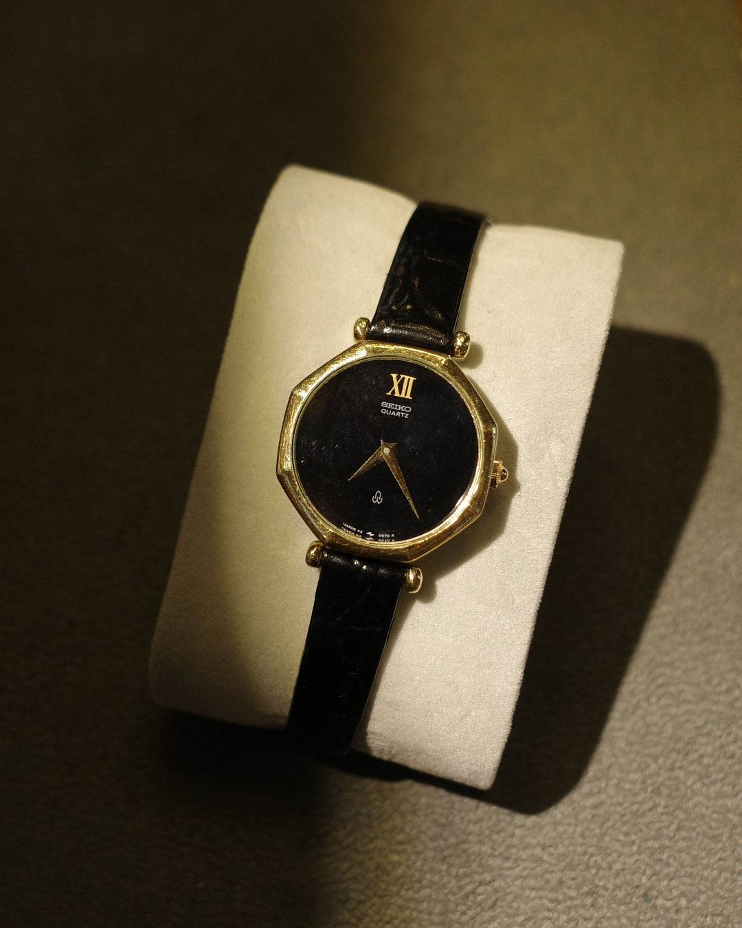 【ASGP】1987 Seiko black dial octagonal case quartz watch 43-0110