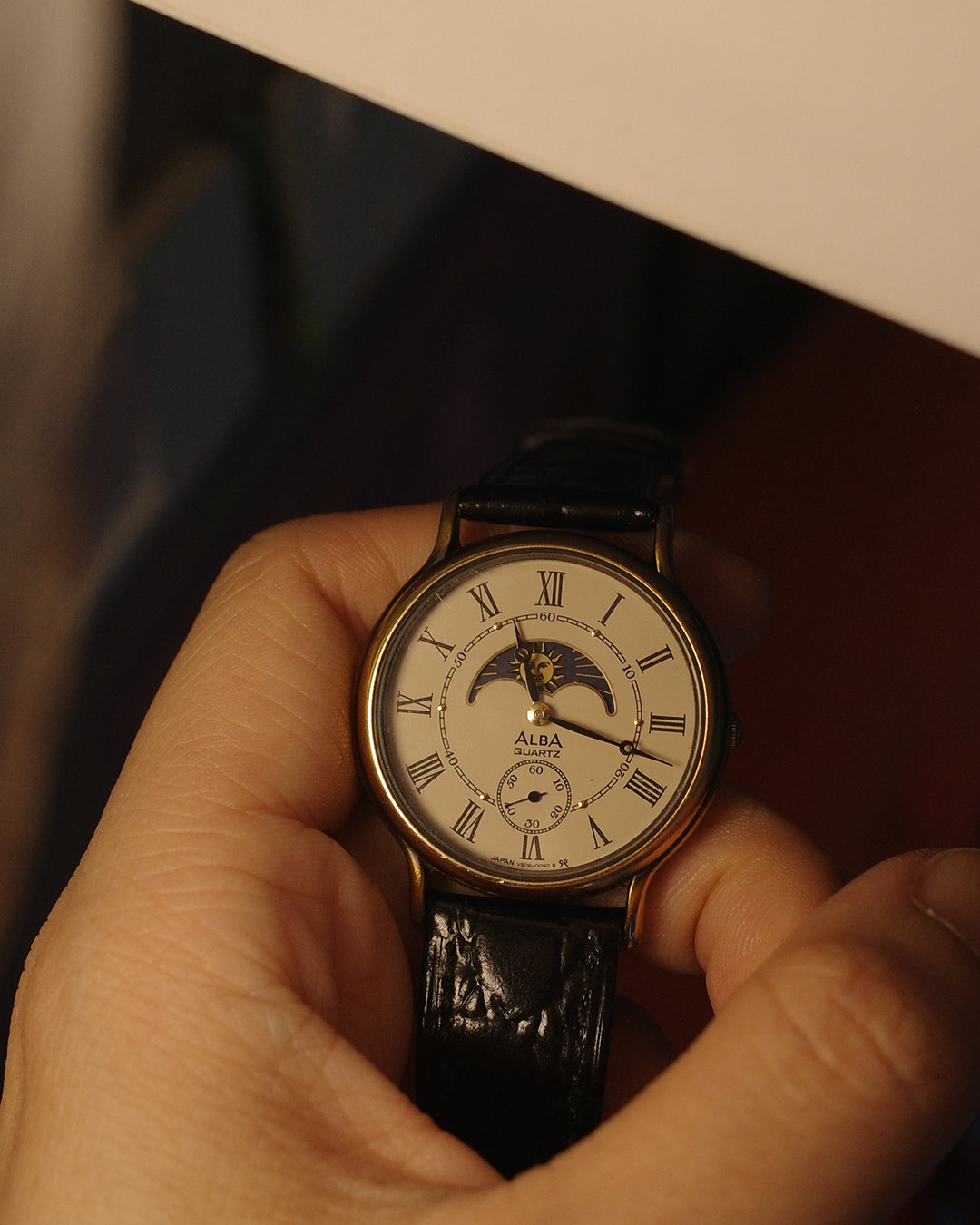1980 Seiko alba sunmonnphase small second quartz watch v806-0050