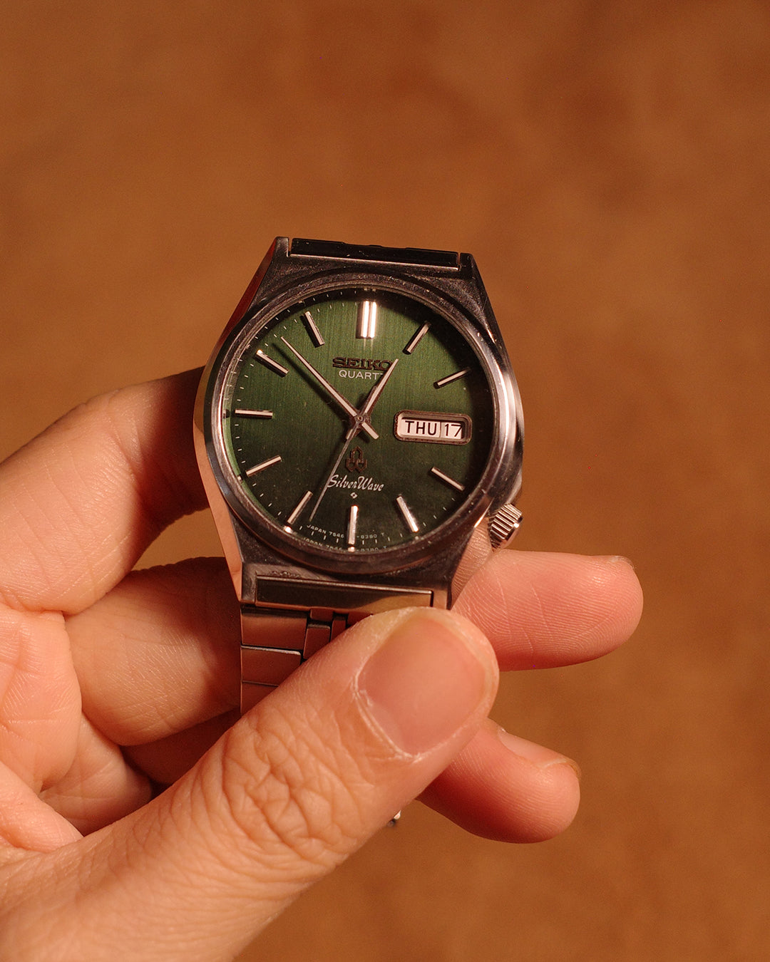 1989 Seiko Silver-wave green dial quartz watch 7546-6340