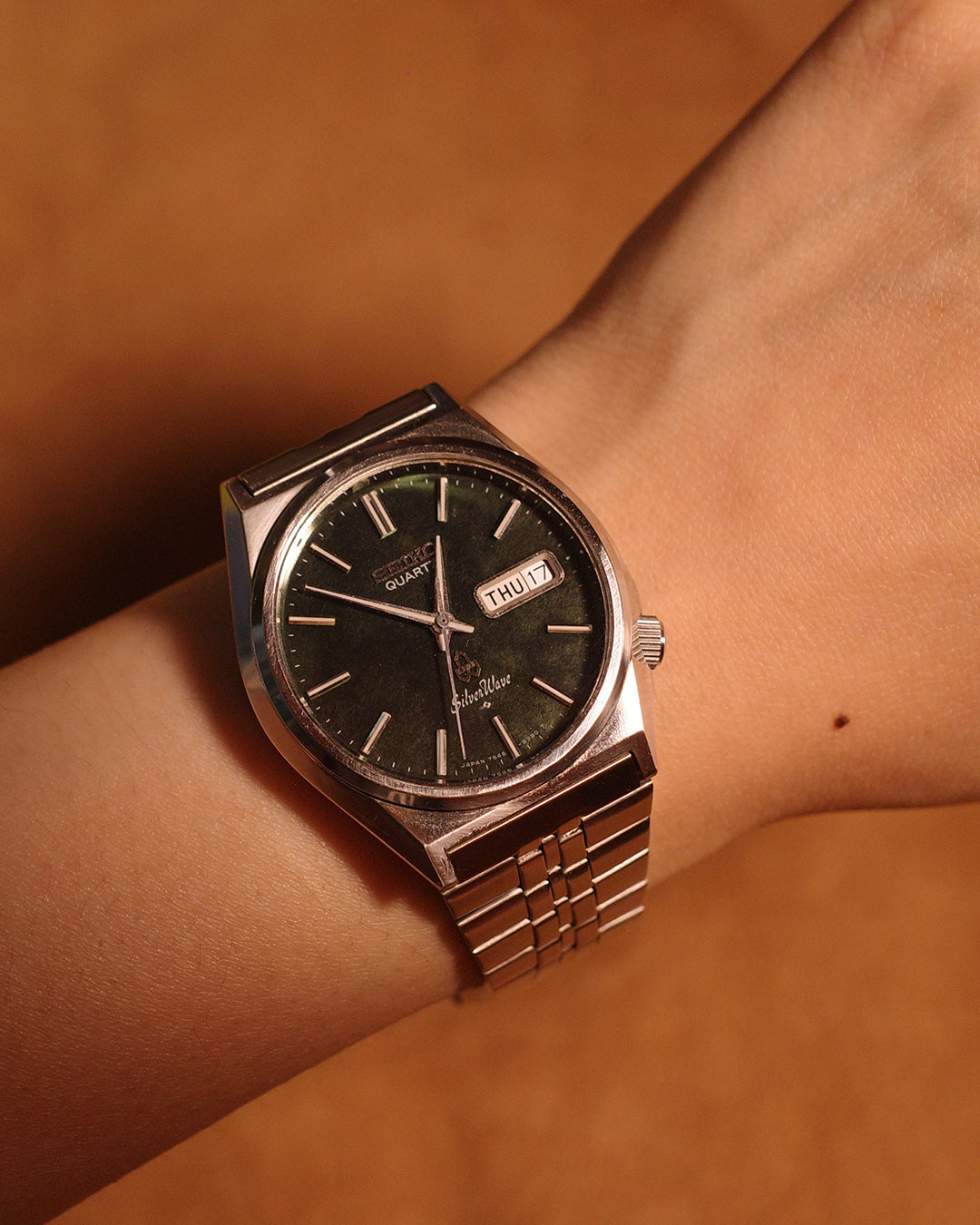 1989 Seiko Silver-wave green dial quartz watch 7546-6340