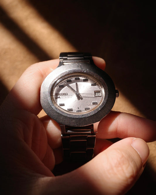 1970 Seiko LM futuristic silver tone oval shape automatic watch 5605-5010