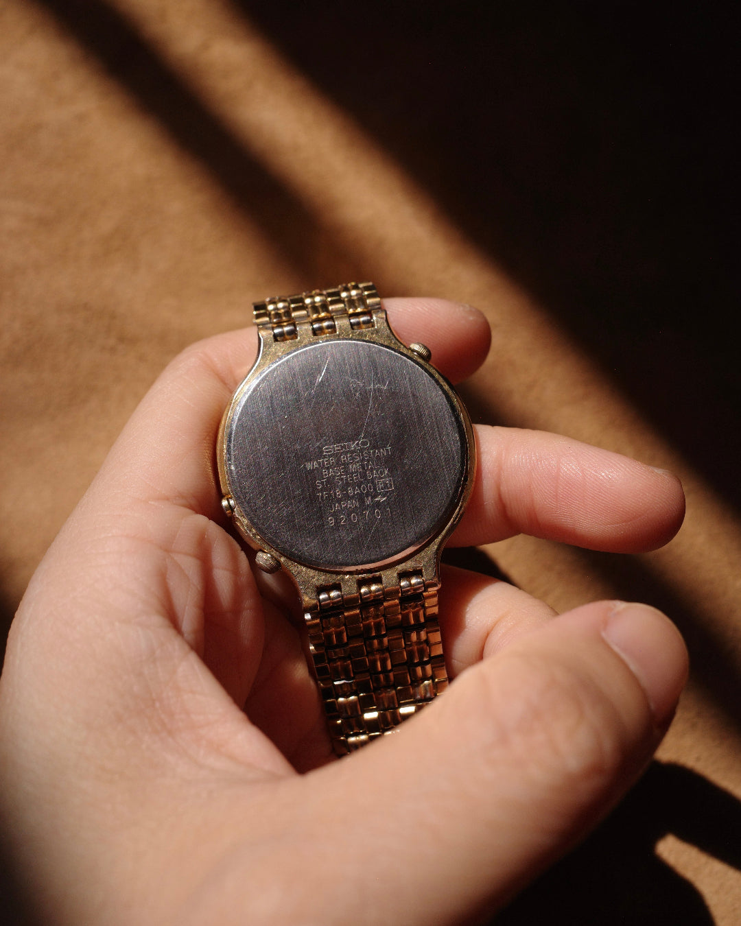 1989 Seiko full calendar gold tone sun moonphase watch 7f18-8a00