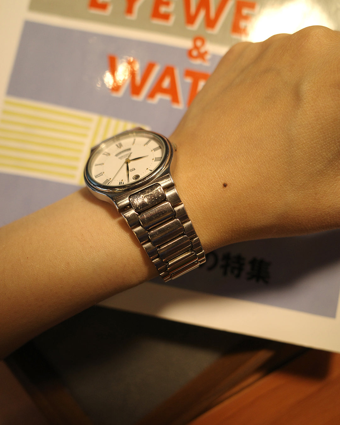 1989 Seiko SQ Date day round dial silver quartz watch 5y23-8160