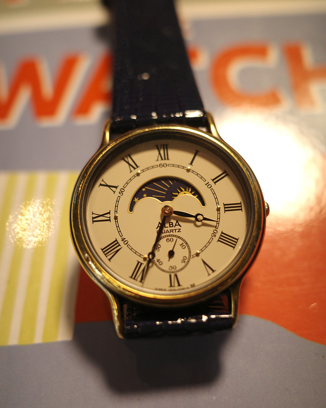 1989 Seiko Alba sunmoon phase small second quartz watch