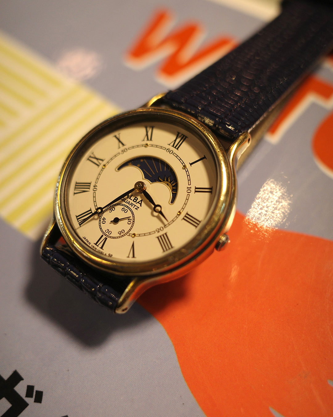 1989 Seiko Alba sunmoon phase small second quartz watch