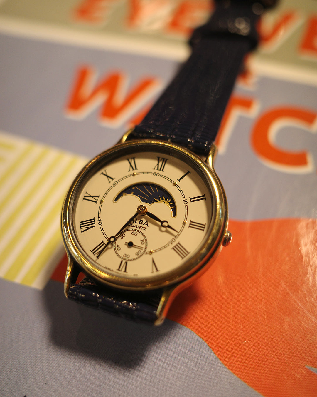 1989 Seiko Alba sunmoon phase small second quartz watch