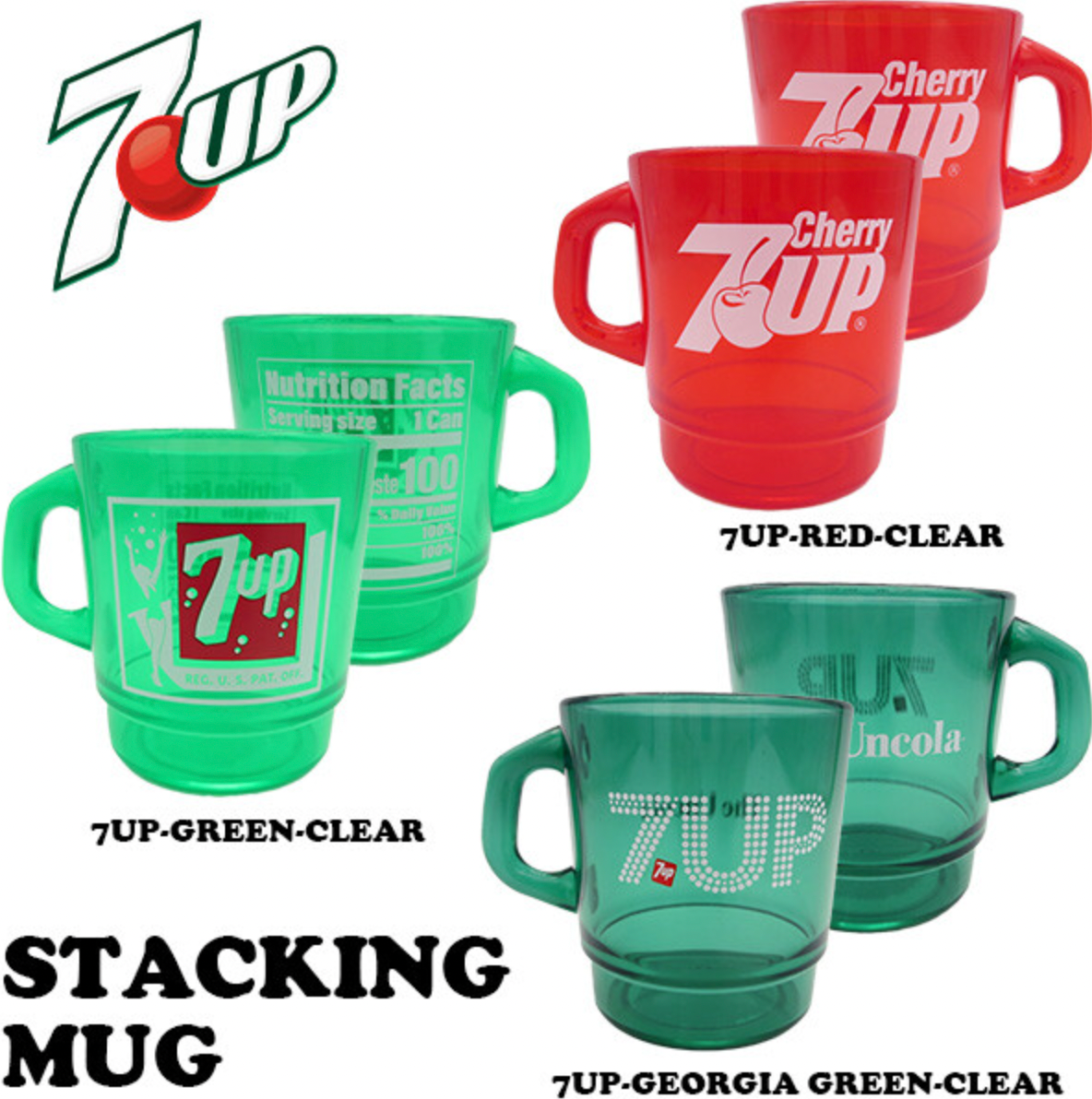 平替 Fire king｜復古廣告 7 up 透明廣告牛奶杯 Stacking Mug