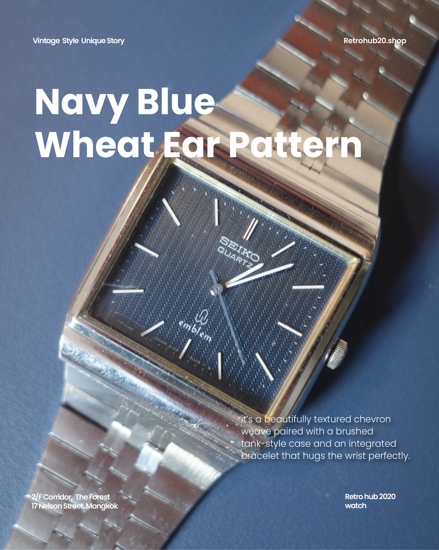 JDM Seiko square blue wheat era emblem watch
