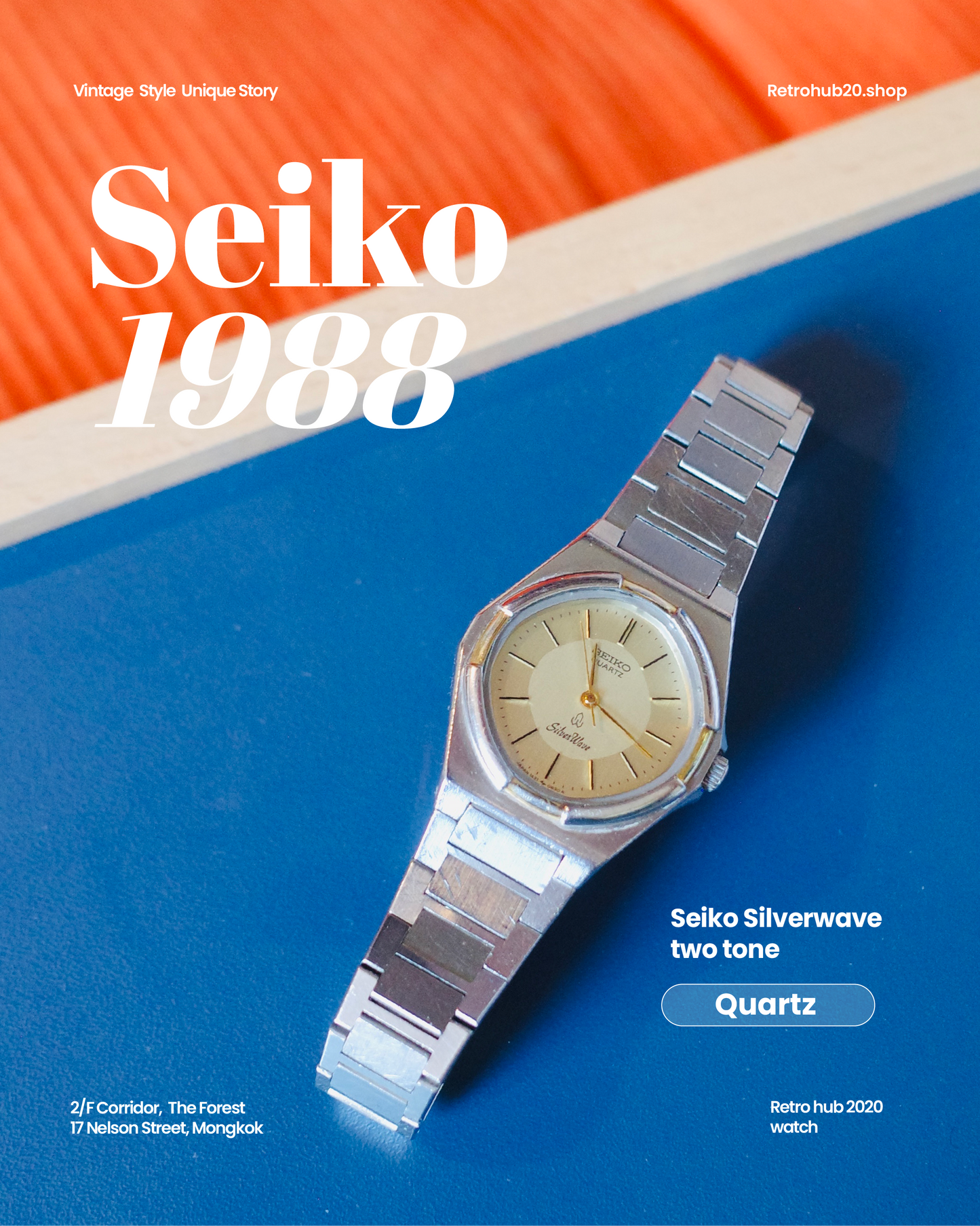 1988 Seiko SilverWave Cartier octagon-style quartz watch