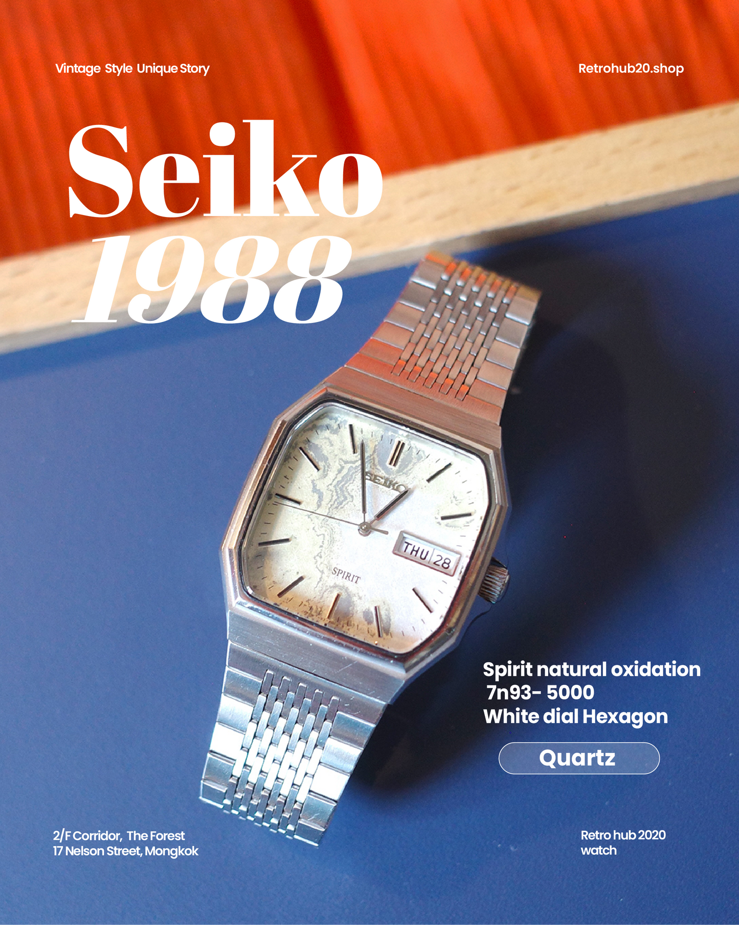 1988 Seiko Spirit natural oxidation 7n93- 5000 Hexagon Quartz Watch