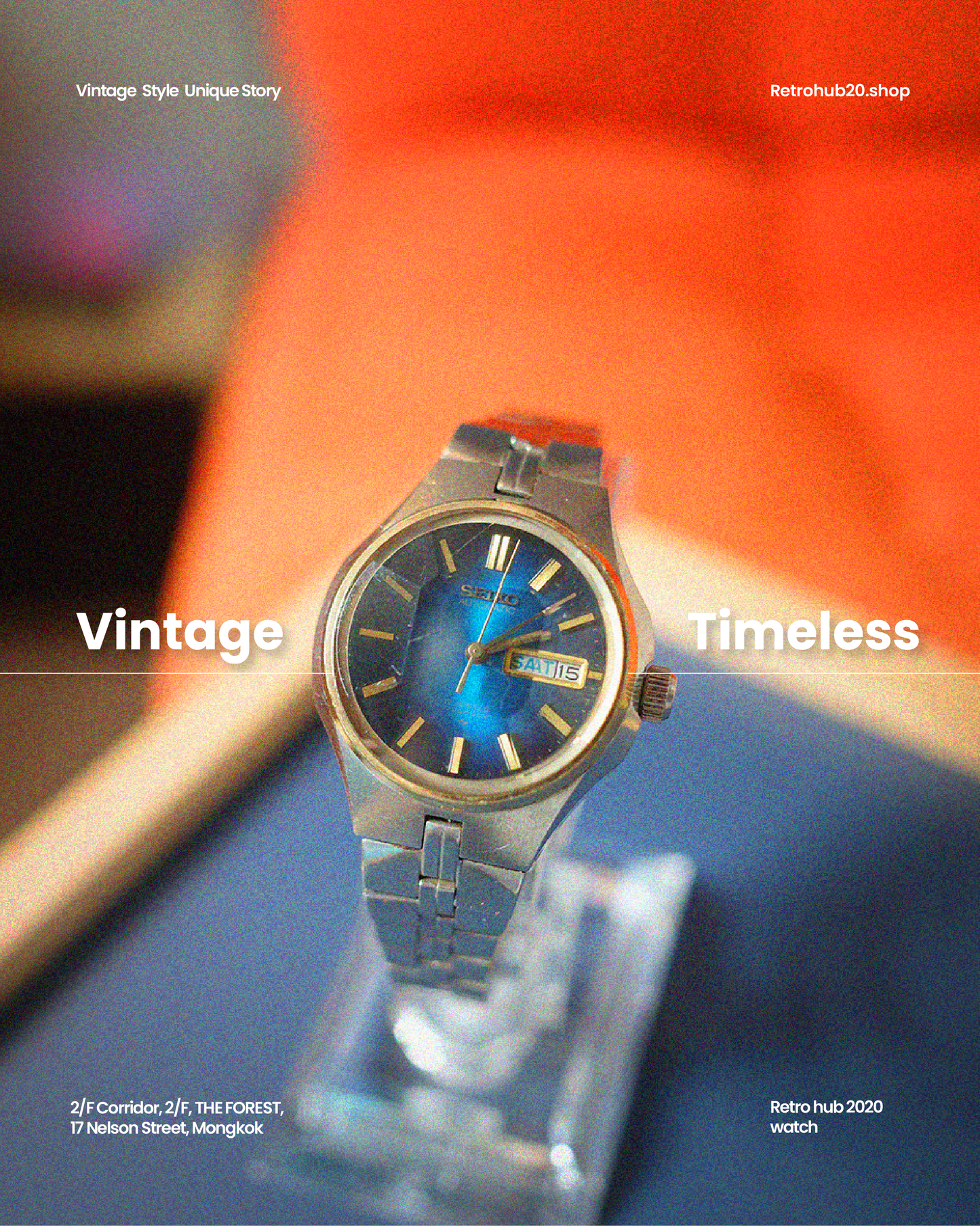 Vintage Seiko automatic Blue Dial cut glass 17 Jewels Cut Glass 2206-0320